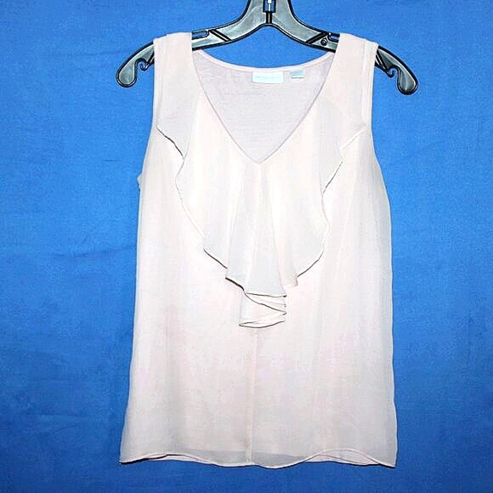 New York & Company Ruffle V-Neck Blouse Pink Small